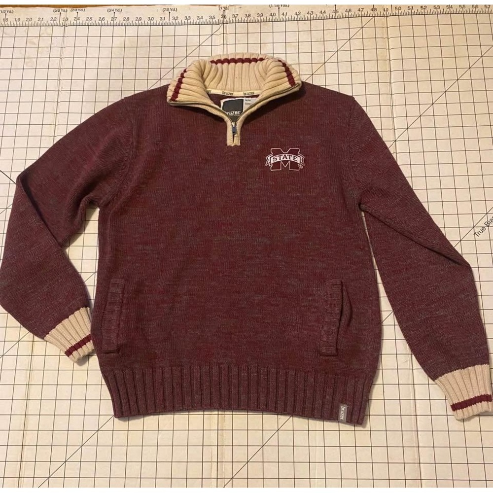 Mississippi State Bulldogs Mens Medium Quarter Zip Sweater Maroon Knit